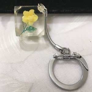 Vintage Lucite Cubed Flower Key Chain
